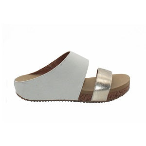 two strap, cushioned footbed over cork slide sandal