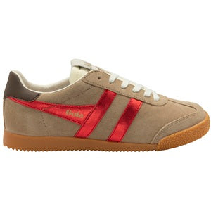 Women's mocha, red and black retro sneakers