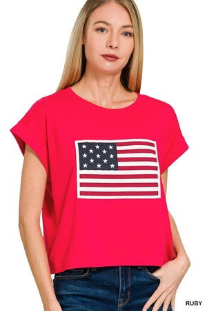 Zenana American Flag Patch Short Tee