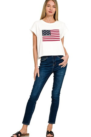 Zenana American Flag Patch Short Tee