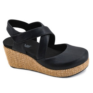women's black jute wrapped wedge sandal