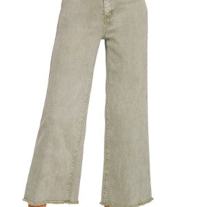 Zenana Acid Washed Frayed Cutoff Straight Wide Pants