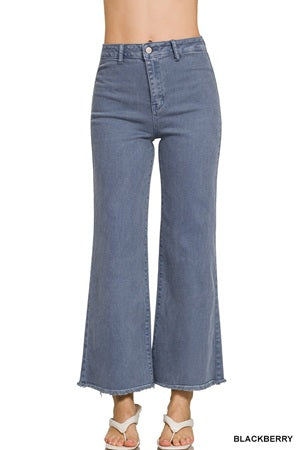 Zenana Acid Washed Frayed Cutoff Straight Wide Pants