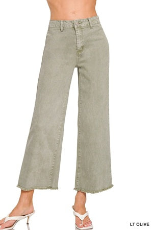 Zenana Acid Washed Frayed Cutoff Straight Wide Pants