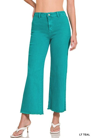Zenana Acid Washed Frayed Cutoff Straight Wide Pants