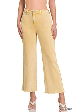 Zenana Acid Washed Frayed Cutoff Straight Wide Pants