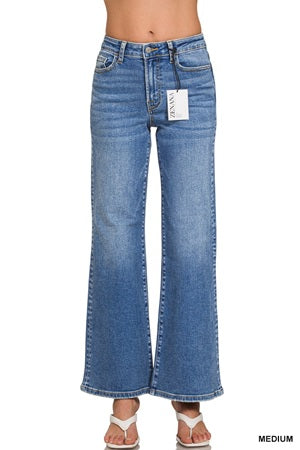 Zenana Medium Wash Wide Leg Denim Pants