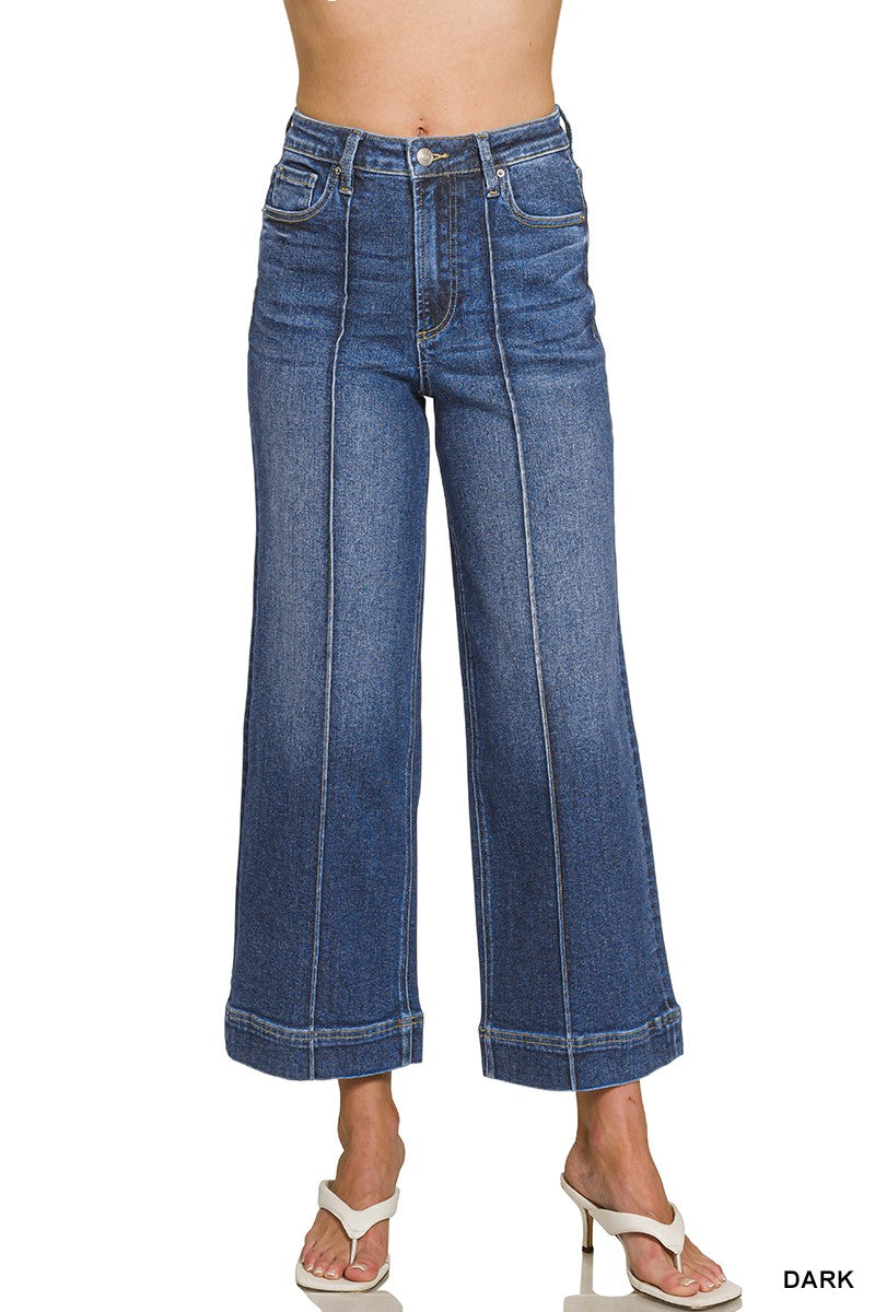 Zenana High Rise Wide Leg Pintuck Denim Jeans