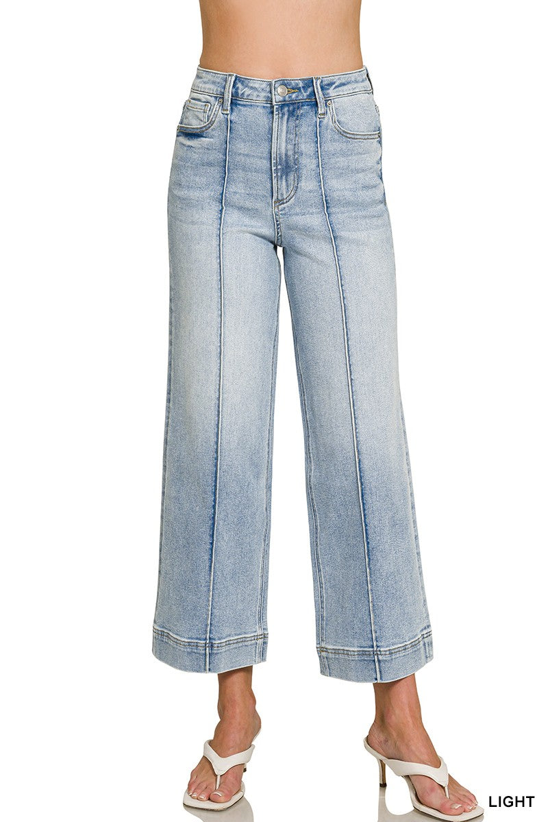 Zenana High Rise Wide Leg Pintuck Denim Jeans
