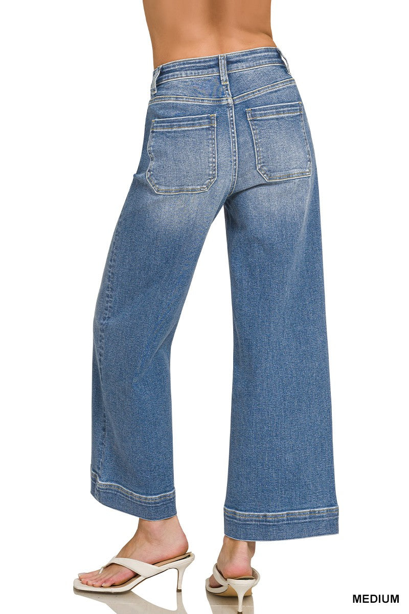 Zenana High Rise Wide Leg Pintuck Denim Jeans