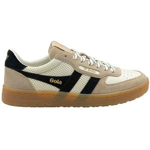Beige and black sneaker with 'Gola' branding on a white background