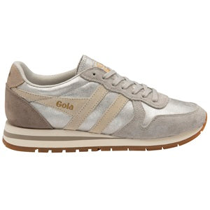 Gray sneaker with brown sole on a white background
