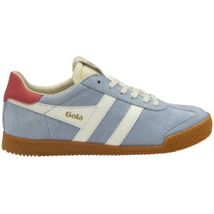 women's light blue sneaker with red heel and white stripes