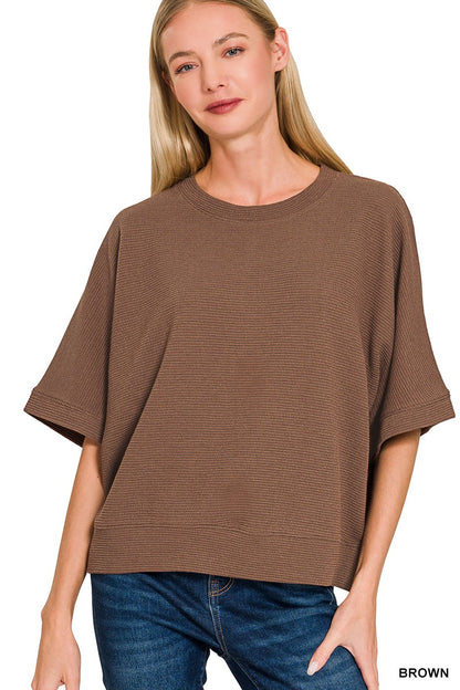 Zenana Double Knit Banded Bottom SS Top