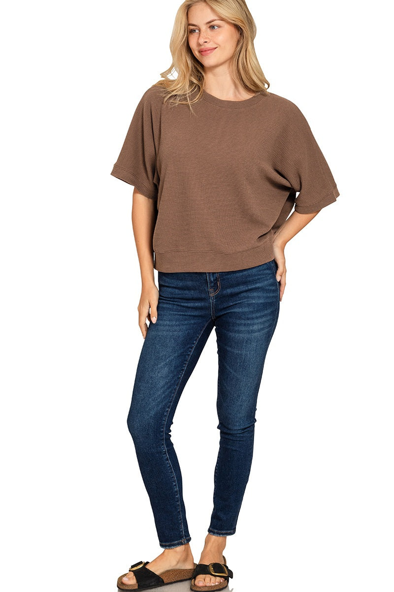 Zenana Double Knit Banded Bottom SS Top