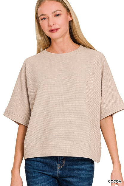 Zenana Double Knit Banded Bottom SS Top