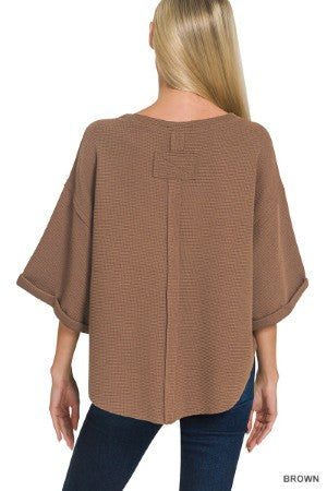 Zenana Double Knit Exposed Seam Curved Hem Top