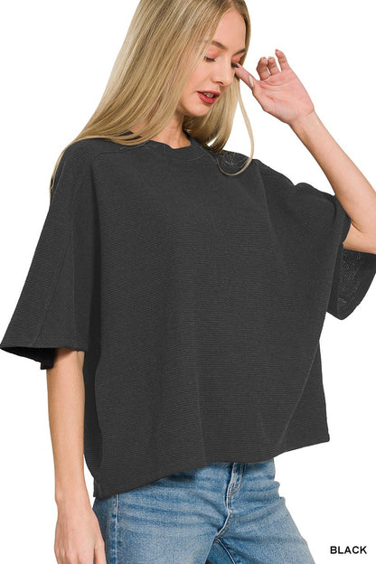 Zenana Double Knit Exposed Seam Curved Hem Top