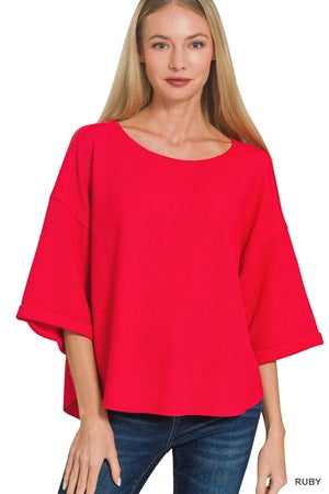 Zenana Double Knit Exposed Seam Curved Hem Top
