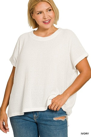 Zenana Plus Chenille Waffle Cap Sleeve Top