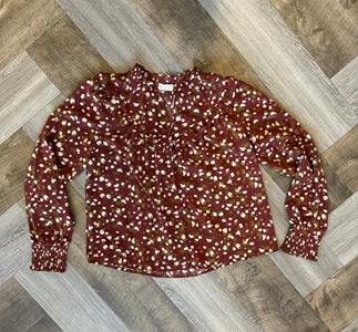 Doe & Rae Smocked Cuff Long Sleeve Top