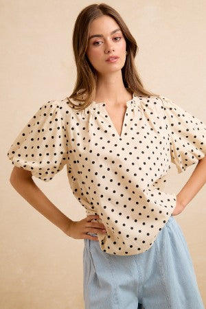 Bibi Polka Dot Bubble Sleeve Top