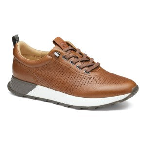 Brown leather sneaker with a white sole on a white background