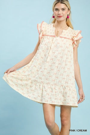 Umgee Bow Print Babydoll Dress