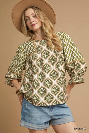 Umgee Retro Geometric Print Top