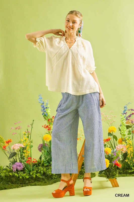 ladies cream colored cotton short sleeve top
