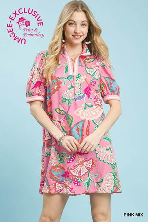 Umgee Paisley Print Puff Sleeve Tunic Dress