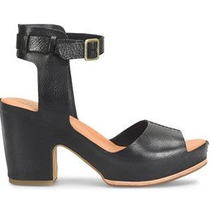 ladies' chunky heel, ankle strap, black leather sandal