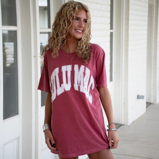 women's maroon t-shirt with white text