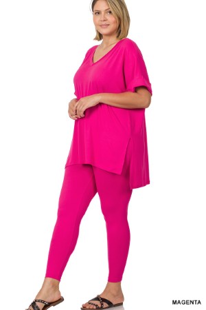 Plus V-Neck Short Sleeve Pant Set