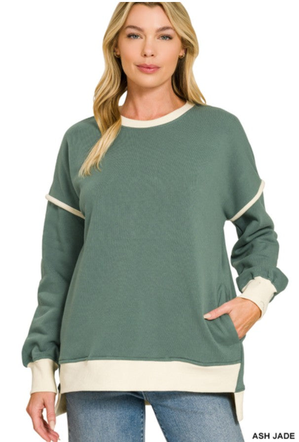 Zenana Fleece Piping Detail Sweatshirt