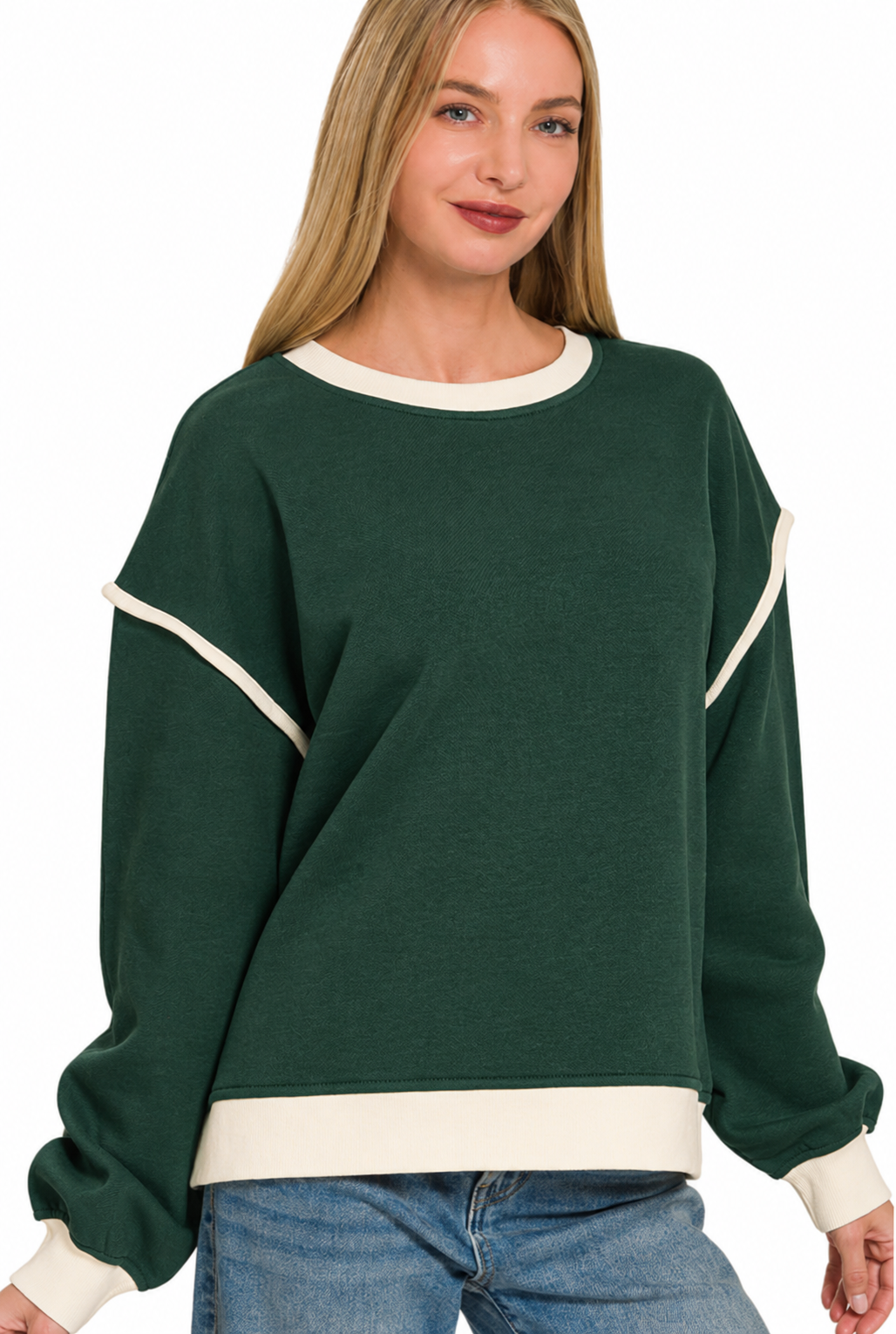 Zenana Fleece Piping Detail Sweatshirt