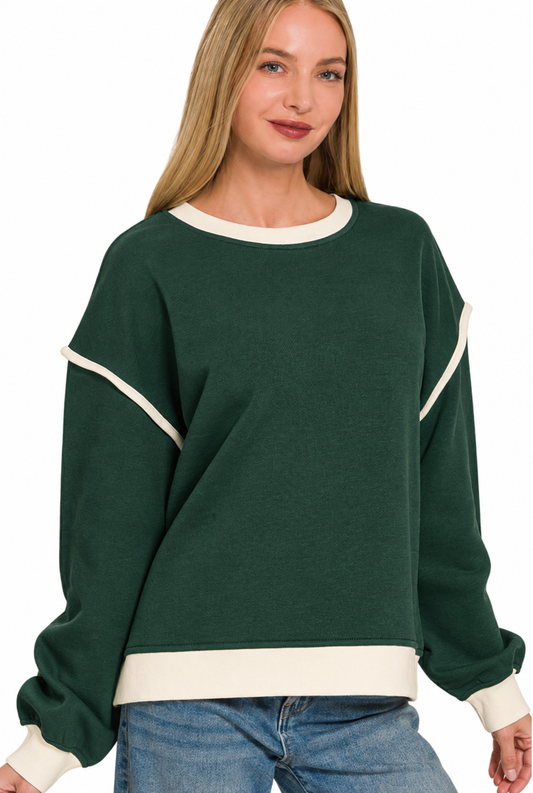 Zenana Fleece Piping Detail Sweatshirt