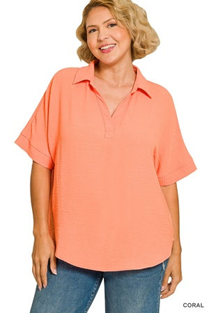 Zenana Plus Collared V-neck Top