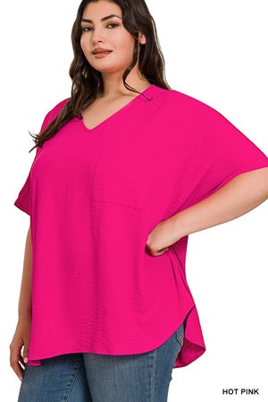Zenana Plus V-Neck Dolman Sleeve Top