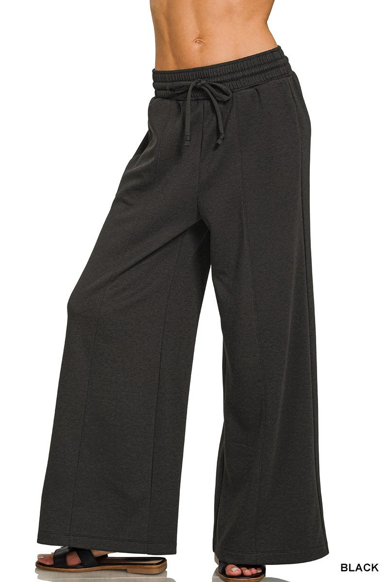 Zenana Scuba Drawstring Wide Leg Pants
