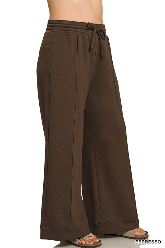 Zenana Plus Scuba Pintuck Wide Leg Pants