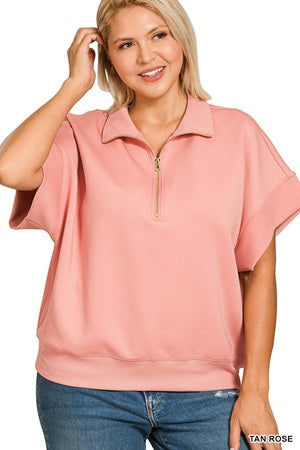 Zenana Plus Scuba 1/2 Zip Pullover Top