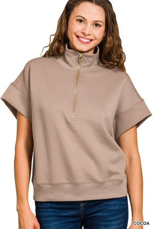 Zenana Scuba High Neck 1/2 Zip SS Pullover Top