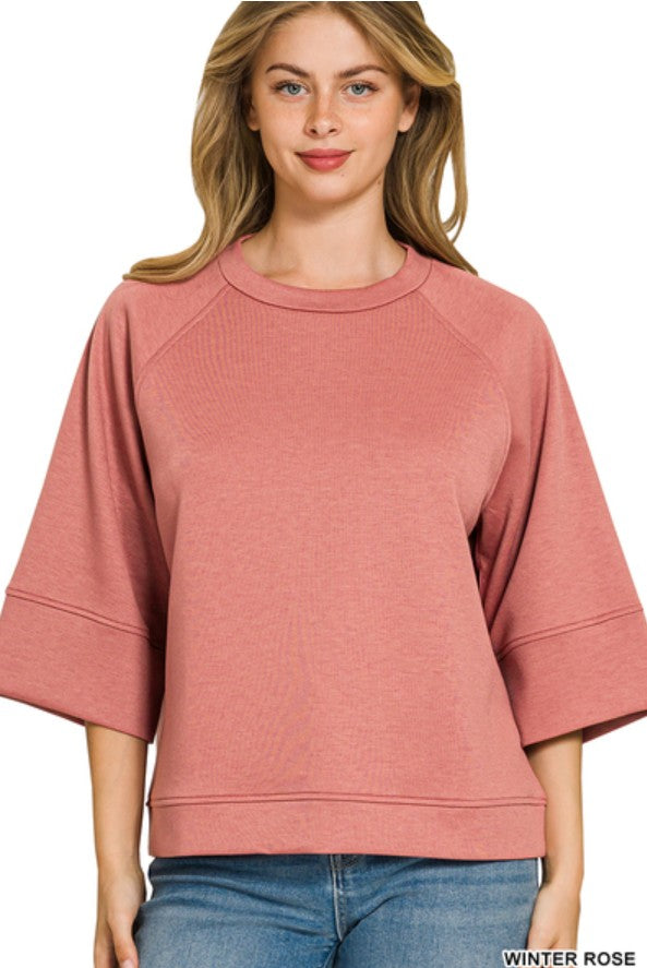 Zenana Scuba 3/4 Sleeve Pullover