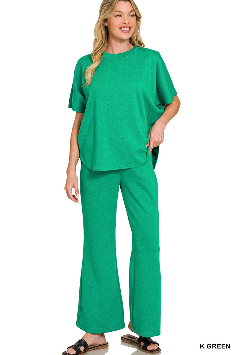 women's kelly green short sleeve pant set
