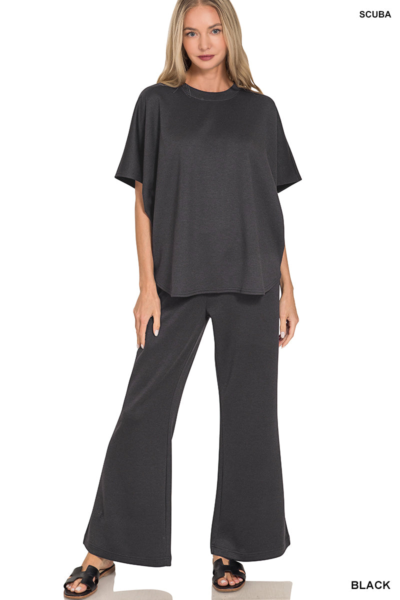 women's black short sleeve pant set