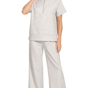 Zenana Scuba Half Zip Pant Set