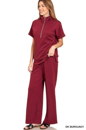 Zenana Scuba Half Zip Pant Set