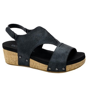 ladies' black over cork adjustable strap sandal