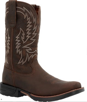 Brown men's western boot with intricate design on a white background